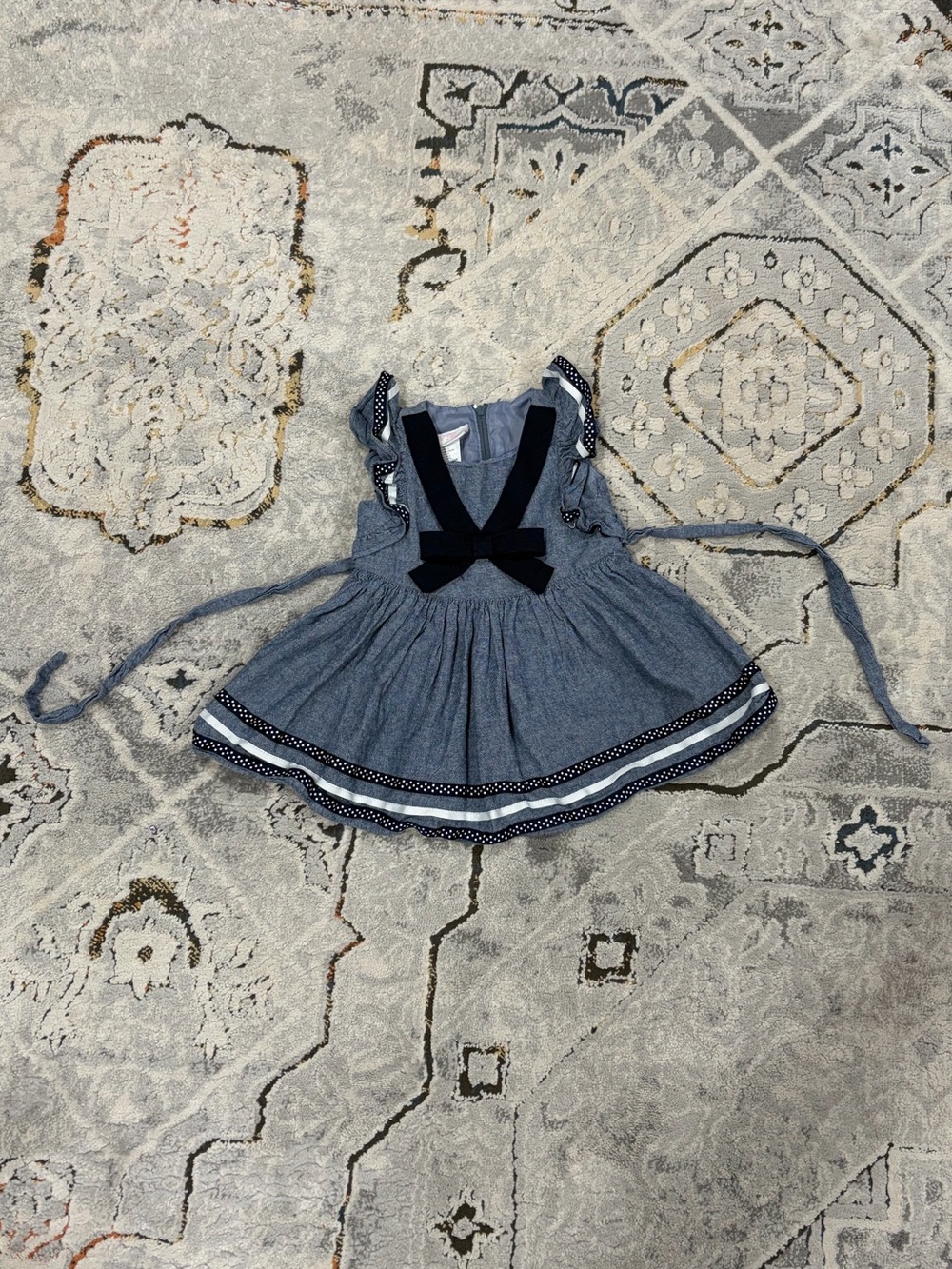 Bonnie Baby Blue and Navy Chambray Dress with Nautical Details, 6-9 month